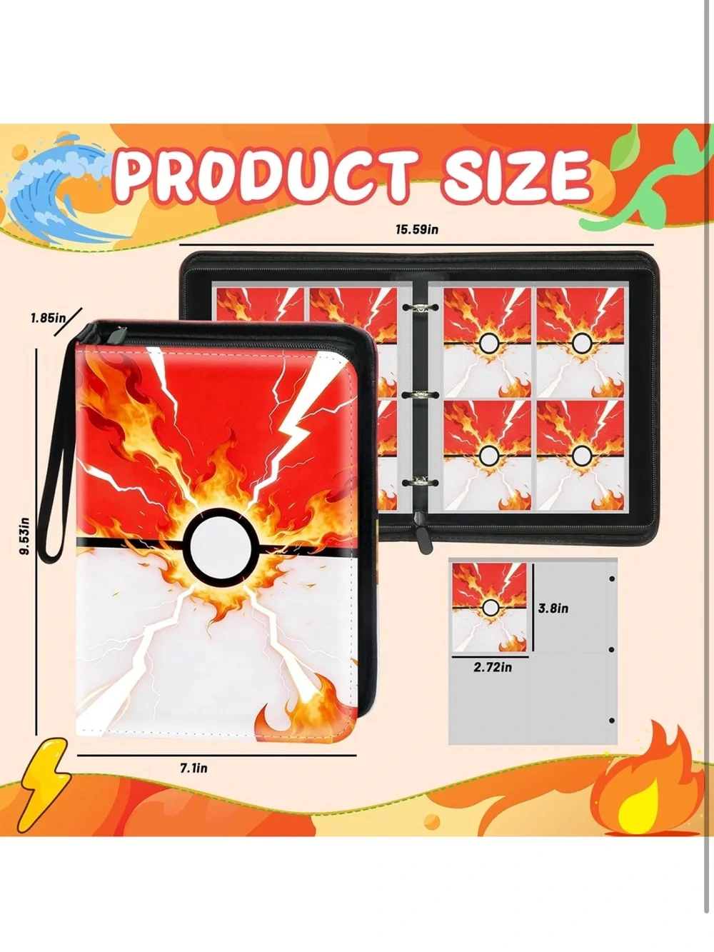 Fire Pokeball Card Binder - trading card binder holder 440 cards